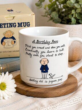 Vintage Recycled Paper Products Birthday Poem Greeting Mug w/ Original Box